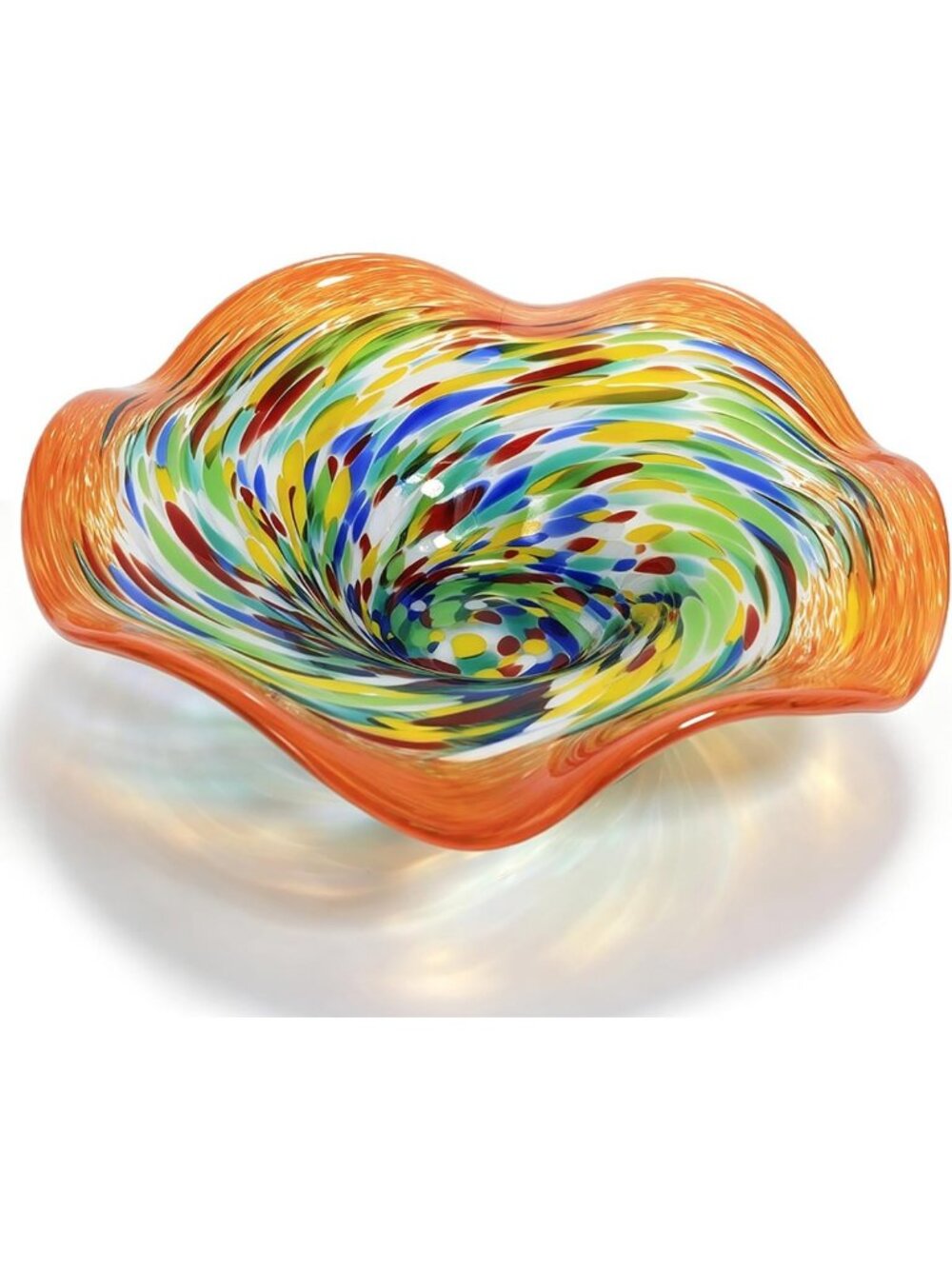 10" Hand Blown Glass Bowl - Large Fruit Display, Decorative Centerpiece